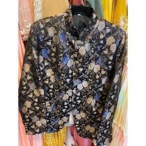 Black and floral print Bandhgala jacket